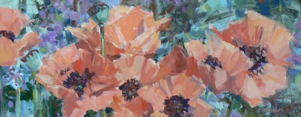 Backyard Poppies   -   oils/canvas   (8 x 20)